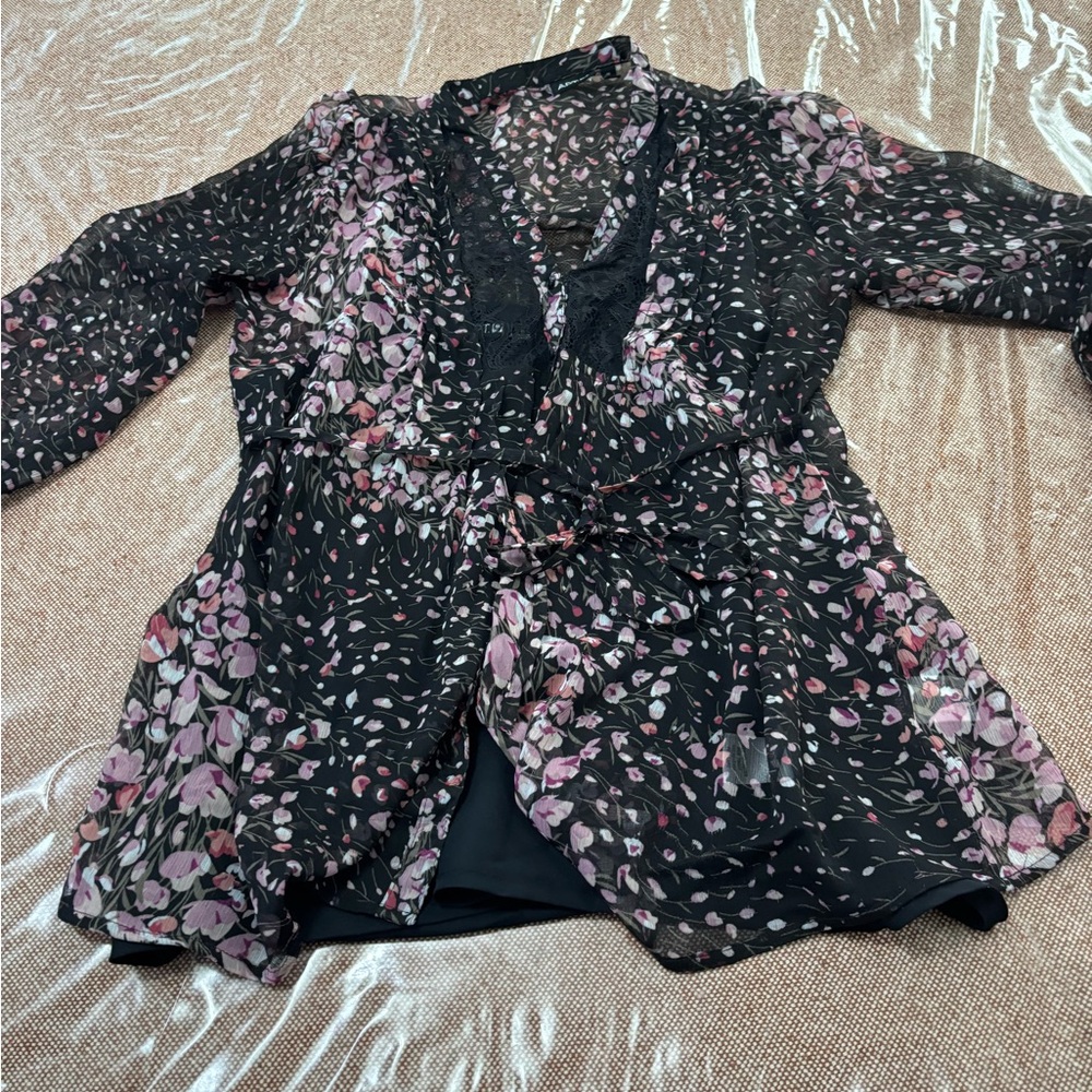 Apt. 9 Pink and Black Floral Top